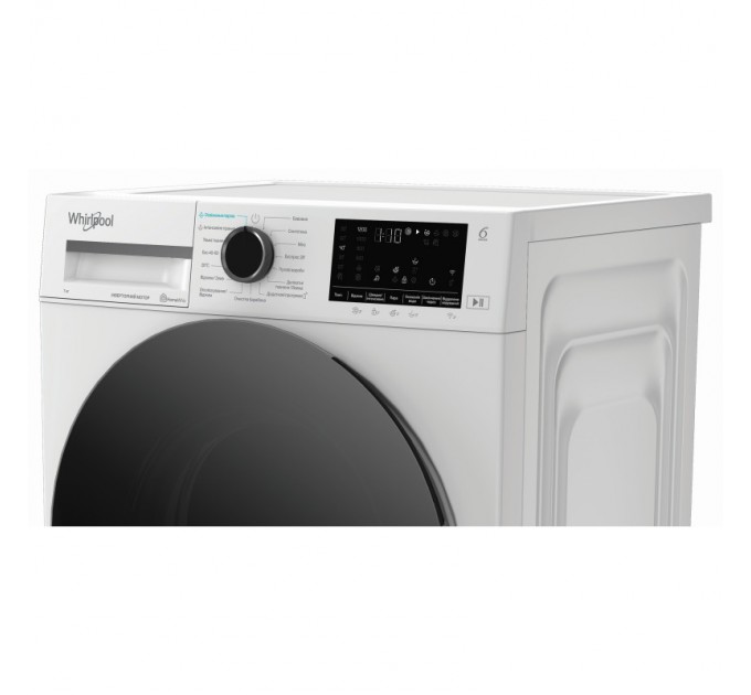 Стиральная машина Whirlpool фронтальная, 7кг, 1200, A, 49.6см, дисплей, пар, инвертор, люк черный, белый