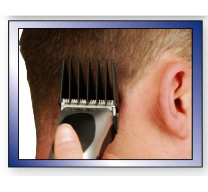 Машинка для стрижки WAHL HomePro, від мережі, вібраційний мотор, насадок-8, кейс,ножиці, гребінець в компл, сталь, чорно-сріблястий