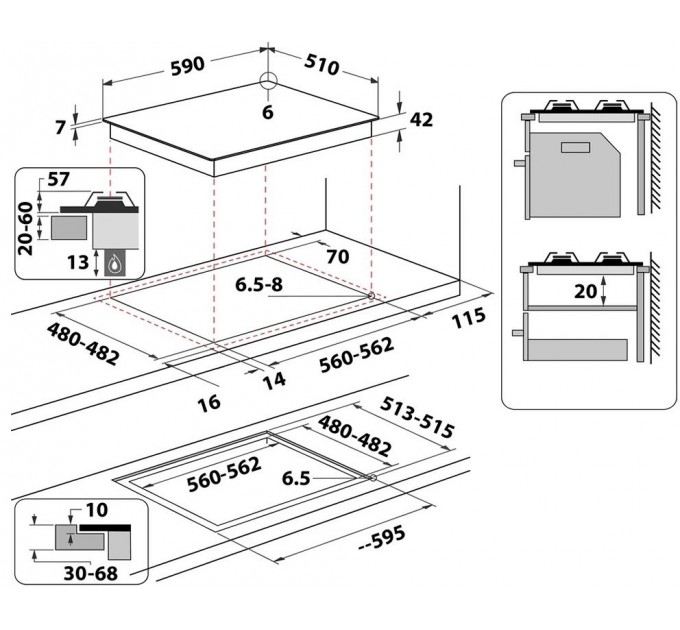 Варочная поверхность Whirlpool газ на стекле, 60см, чугун, конфорка с двойным рядом пламени, черный