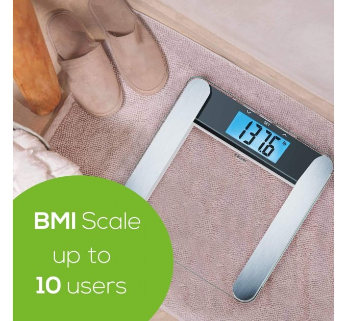 Весы Beurer напольные, 180кг, толщина 8мм, большой дисплей, СR2032x2 в компл, стекло, прозрачные