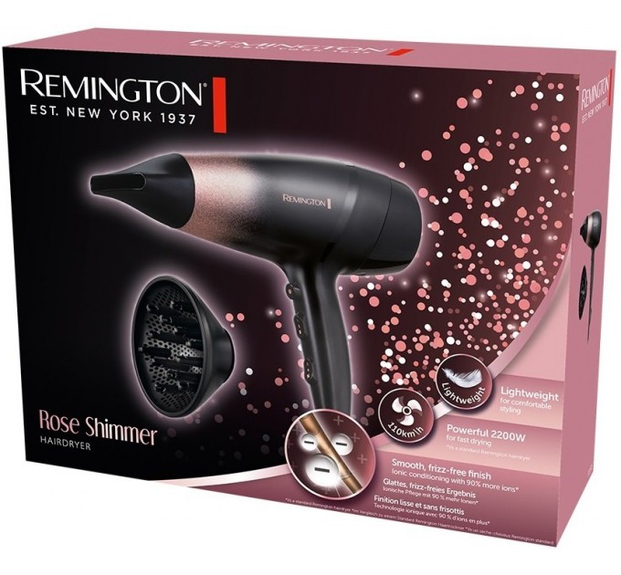 Фен Remington Rose Shimmer, 2000Вт, режимов-3, иониз-я, хол. обдув, черный