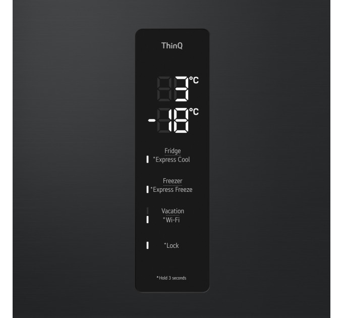 Холодильник LG с нижн. мороз., 203x60х68, холод.отд.-277л, мороз.отд.-110л, 2дв., E, NF, инв., диспл внешн., Fresh Сonverter, Metal Fresh, черный