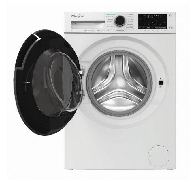 Стиральная машина Whirlpool фронтальная, 7кг, 1200, A, 49.6см, дисплей, пар, инвертор, люк черный, белый