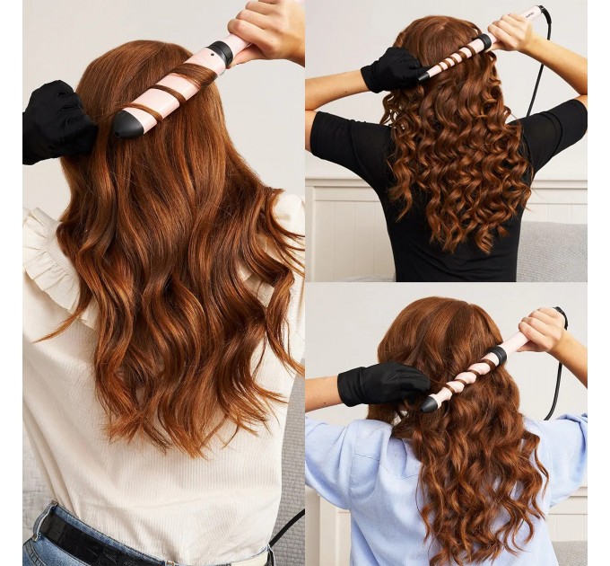Мультистайлер Babyliss Curl & Wave Trio Styler, 58Вт, темп.режимов-2, 180°C, 210°C , термо коврик, перчатка , керамика, черно-розовый