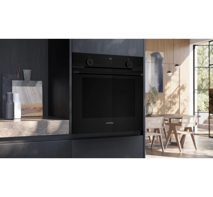 Духова шафа Siemens електрична, 76л, A, дисплей, конвекція, телескопічні направляючі, чорний