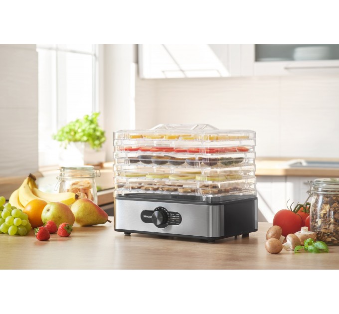Сушка для продуктов Sencor 240Вт, поддонов - 5x2.9см, диаметр - 29см, макс - 70°С, металл, пластик, серый