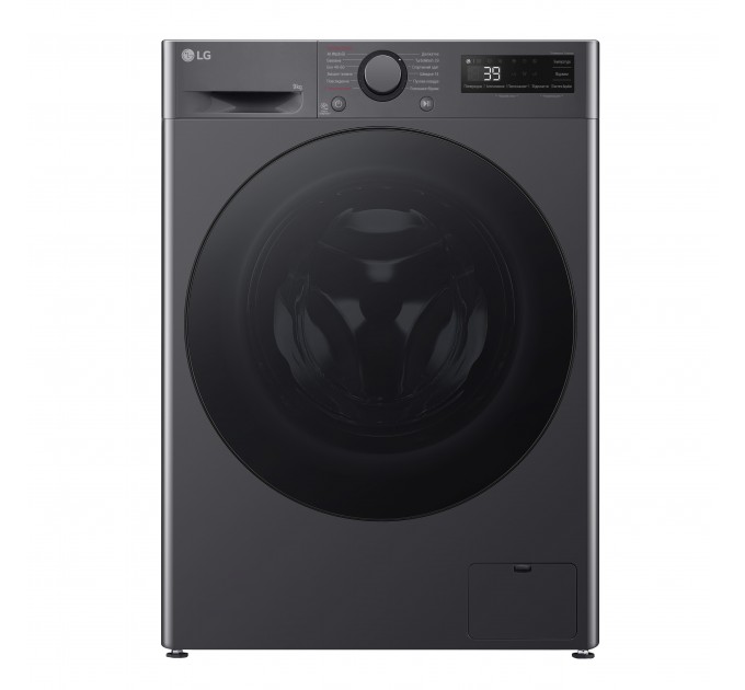 Стиральная машина LG фронтальная, 9кг, 1200, A, 48см, дисплей, пар, инвертор, черный
