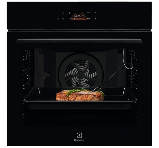 Духовой шкаф Electrolux электрический, 72л, A+, дисплей, конвекция, пиролиз, телескопические направляющие, черный