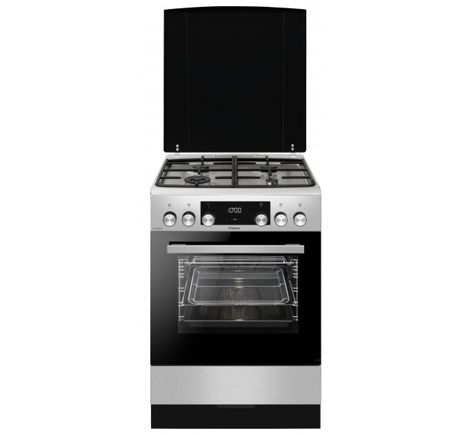 Плита Hansa комби, 77л, 60x60см, дисплей, конвекция, чугун, нерж