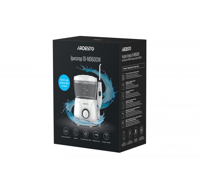 Ирригатор ARDESTO стационарный, чаша 600 мл, от сети , 8 насадок, белый