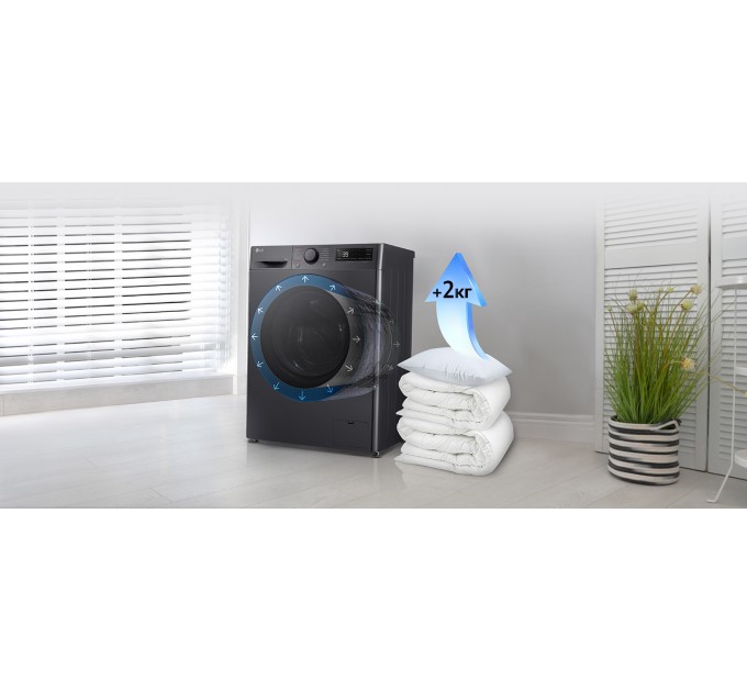 Стиральная машина LG фронтальная, 9кг, 1200, A, 48см, дисплей, пар, инвертор, черный