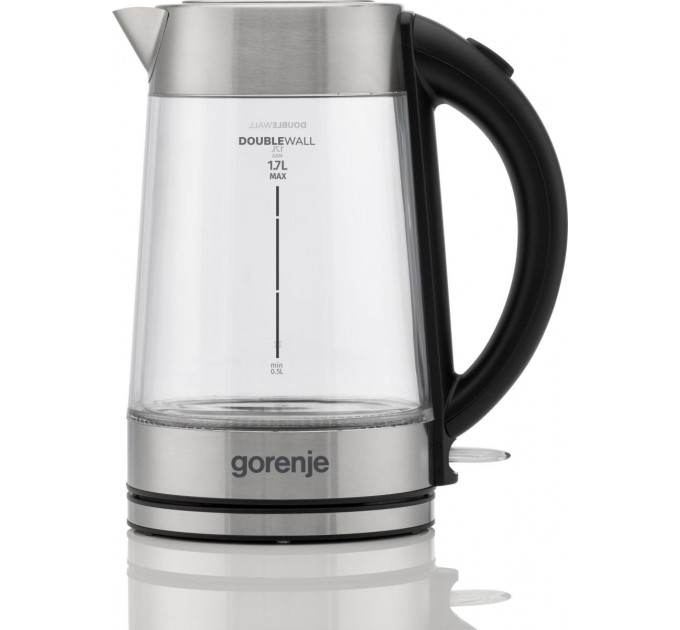 Электрочайник Gorenje 1.7л, 2,200 Вт, strix контроль, стекло, нерж