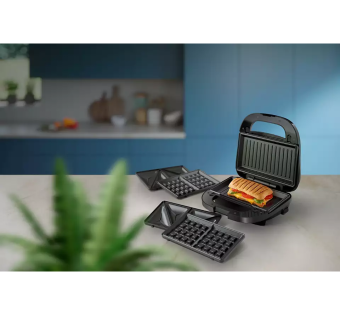 Мультимейкер Philips Series 5000 750Вт, антипригарное покрытие, 3 пластины, корпус-пластик, черно-серебристый