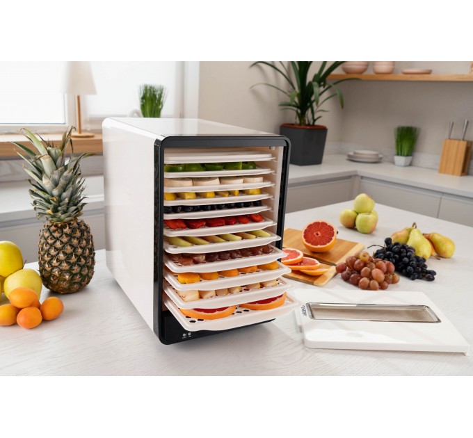 Сушарка для продуктів ARDESTO 550Вт, піддонів - 10+1x3см, макс - 70°С, сітка для ягід, пластик, білий