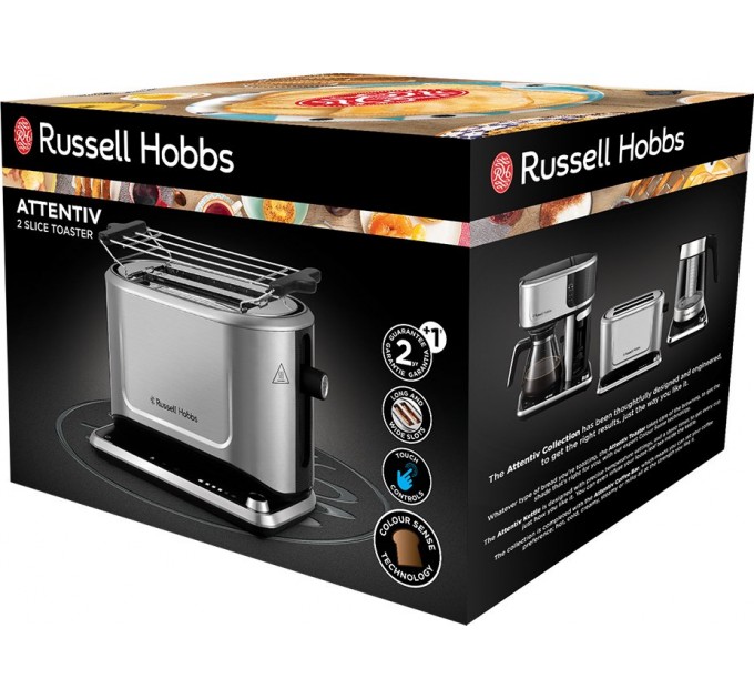 Тостер Russell Hobbs Attentiv 2 Slice 1500Вт, підігрів, розморожування, метал