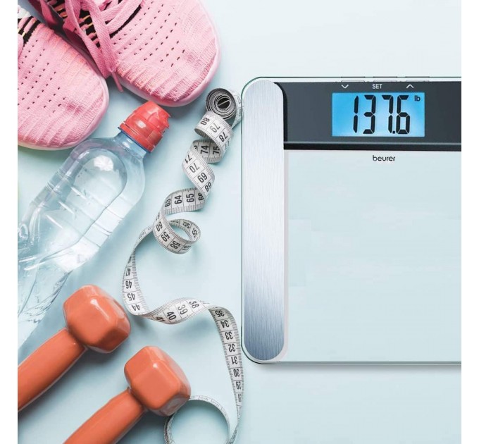 Весы Beurer напольные, 180кг, толщина 8мм, большой дисплей, СR2032x2 в компл, стекло, прозрачные