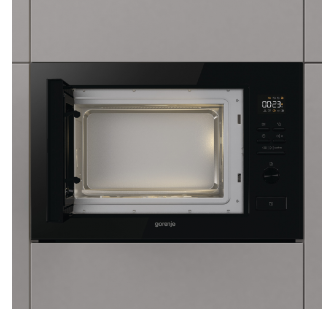 Микроволновая печь Gorenje встраиваемая, 25л, электр. управл., 900Вт, гриль, дисплей, черный