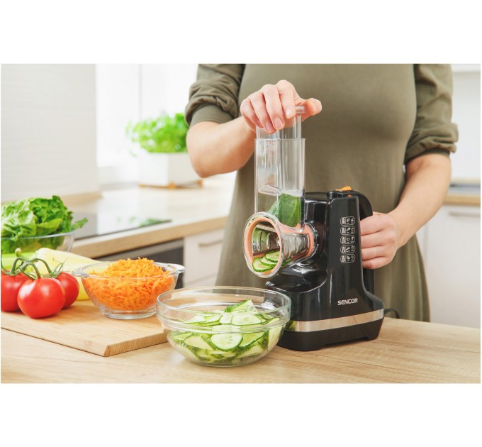 Мультирезка Sencor стационарная, 150Вт, 5 насадок, слайсер, черный
