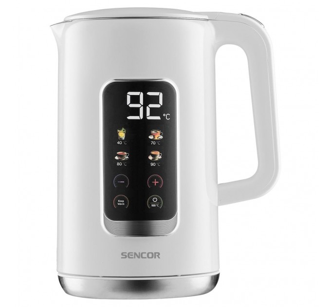 Електрочайник Sencor 1.7л, Strix, LED дисплей, подвійні стінки, сенс. керування, білий