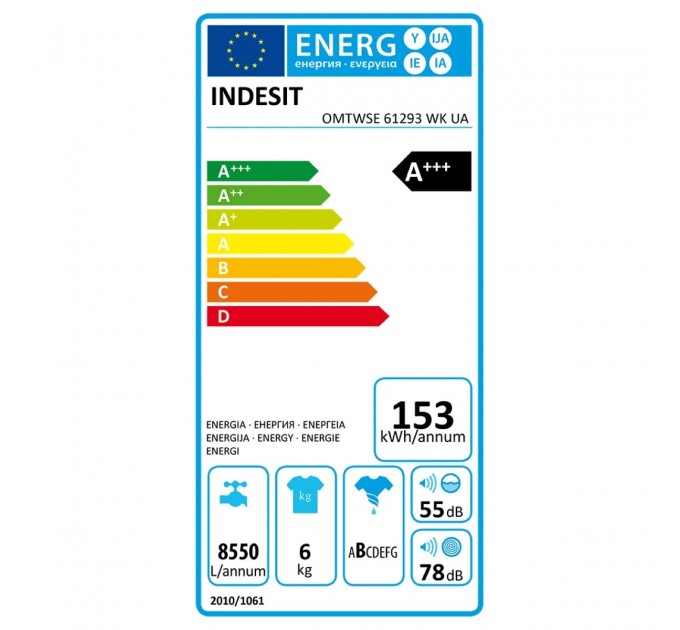 Стиральная машина Indesit фронтальная, 6кг, 1200, A+++, 43см, дисплей, инвертор, люк черный, белый