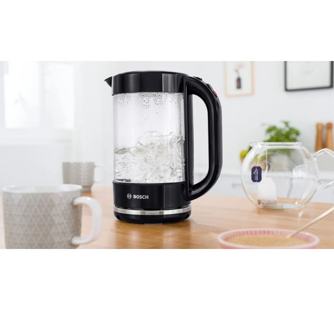 Електрочайник Bosch 1.7л, скло, чорний