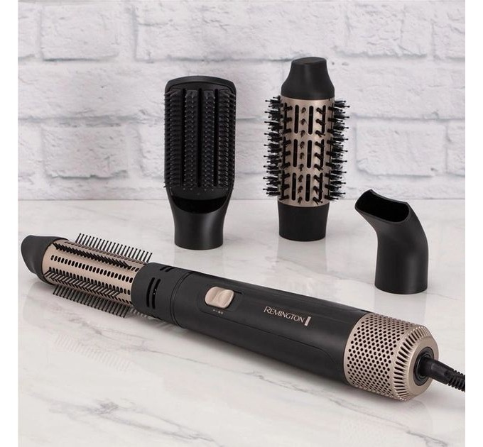 Фен-щітка Remington Blow Dry & Style Caring, 1000Вт, 2 режими, іоніз-я, хол. обдув, чохол, кераміка, чорно-золотий