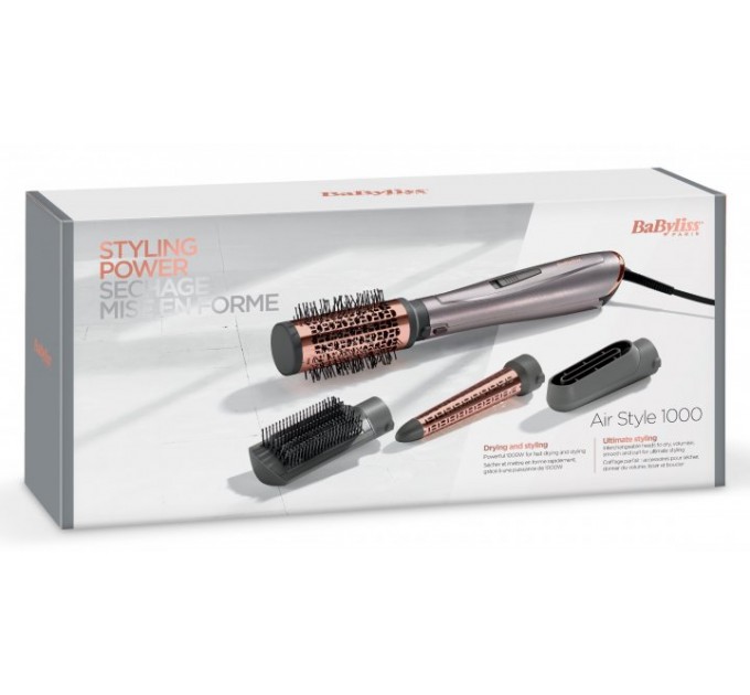 Фен-щітка Babyliss Air Style 1000, 1000Вт, 2 режими, іоніз-я, хол. обдув, кераміка, сірий