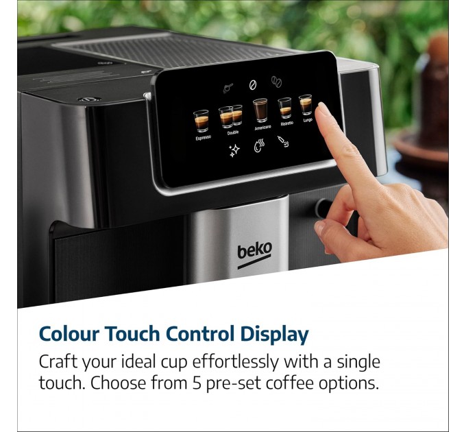 Кавомашина Beko 2.0л, зерно, ручний капучинатор, авторецептів - 5, чорний