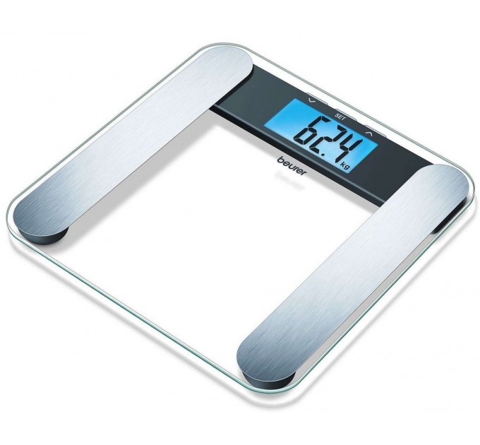 Весы Beurer напольные, 180кг, толщина 8мм, большой дисплей, СR2032x2 в компл, стекло, прозрачные
