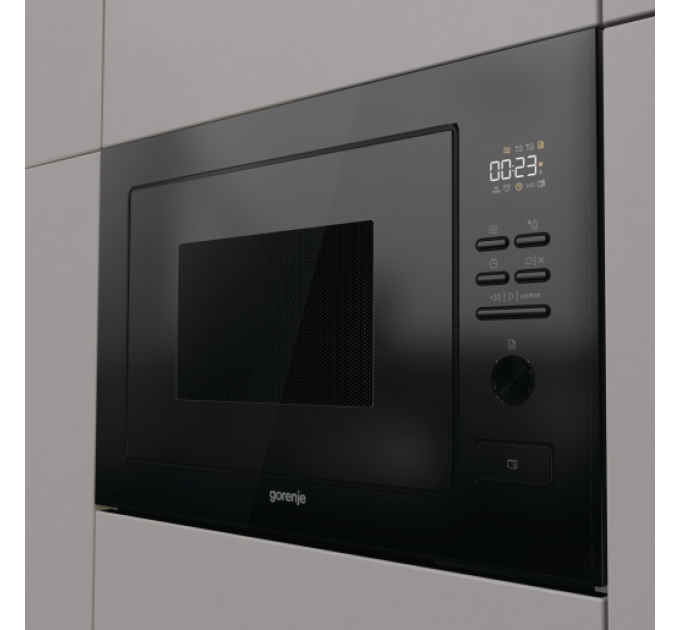 Микроволновая печь Gorenje встраиваемая, 25л, электр. управл., 900Вт, гриль, дисплей, черный