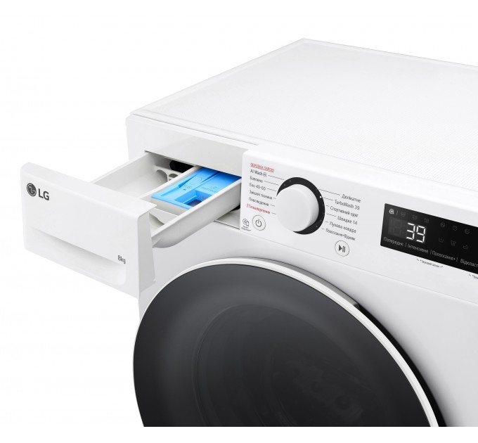 Стиральная машина LG фронтальная, 8кг, 1200, A, 48см, дисплей, пар, инвертор, белый