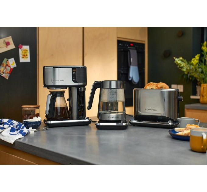 Электрочайник Russell Hobbs Attentiv Kettle, 1.7л, Strix, стекло, база с отсеком для шнура, серый