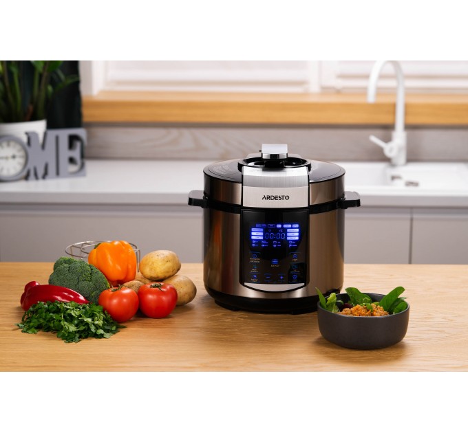 Мультиварка-скороварка ARDESTO, 900Вт, чаша-5л, електронне керув., книга рецептів, метал/пластик, сірий
