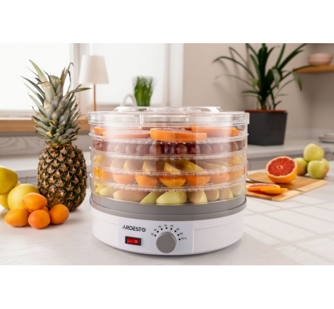 Сушка для продуктов ARDESTO FDB-5320, 245Вт, поддонов -5x3см, диаметр-32см, макс-70°С, рег.темп, пластик, белый