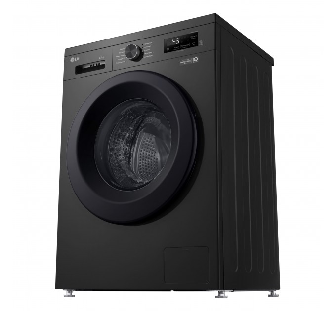 Стиральная машина LG фронтальная, 6.5кг, 1200, A+++, 44см, дисплей, пар, инвертор, черный