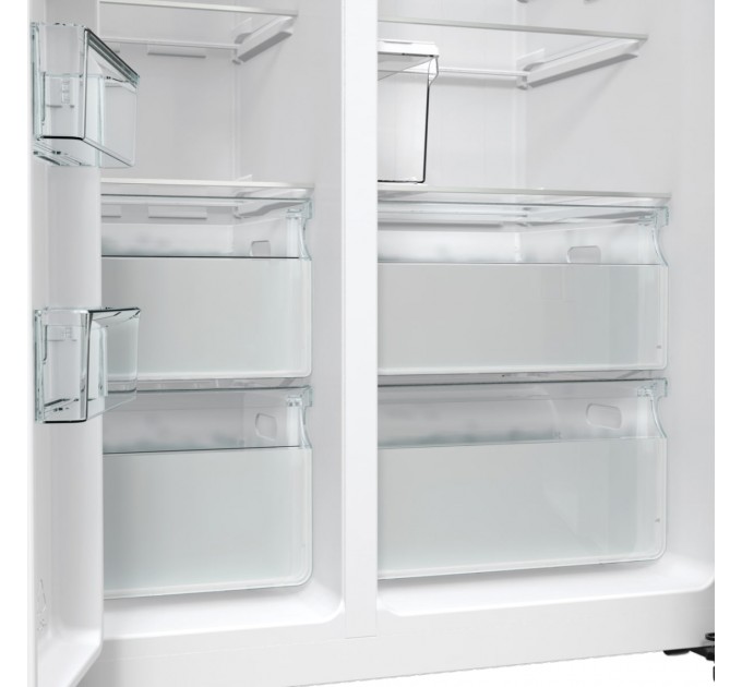 Холодильник SBS Gorenje, 179х70х92см, 2 дв., 376(190)л, А++, NF+, Инв. , Зона св-ти, диспенсер, генератор льда, Внешн.диспл, черный