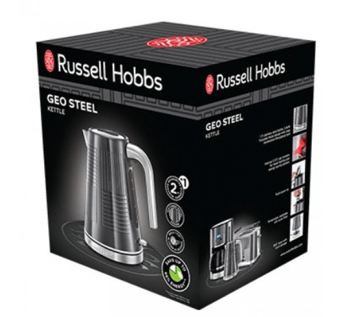 Электрочайник Russell Hobbs Geo Steel, 1.7л, металл, черный