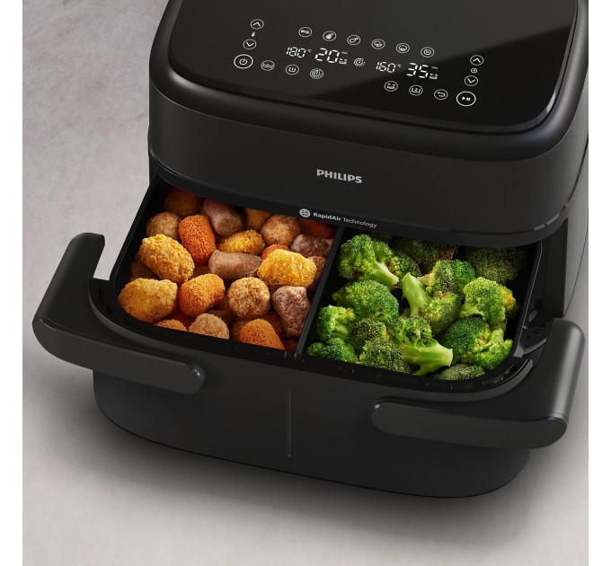 Мультипіч Philips Ovi Flex Dual 2450Вт, чаша-3+3л, сенсорне управл., 2 контейнера, 6 авто. програм, пластик, чорний