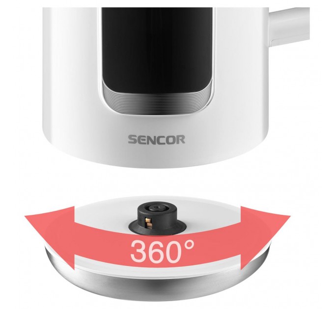 Електрочайник Sencor 1.7л, Strix, LED дисплей, подвійні стінки, сенс. керування, білий