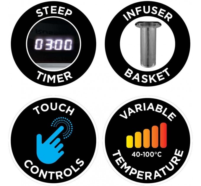 Электрочайник Russell Hobbs Attentiv Kettle, 1.7л, Strix, стекло, база с отсеком для шнура, серый