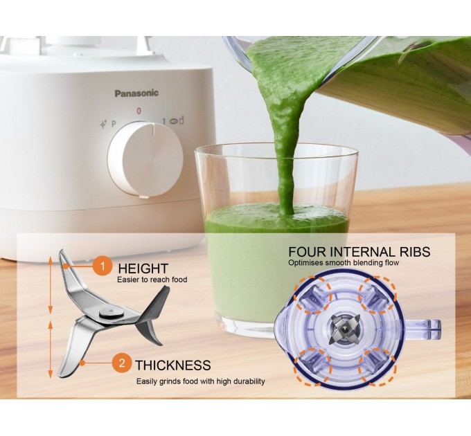 Блендер Panasonic стационарный, 450Вт, чаша-1350мл, мельн., для помола специй, белый