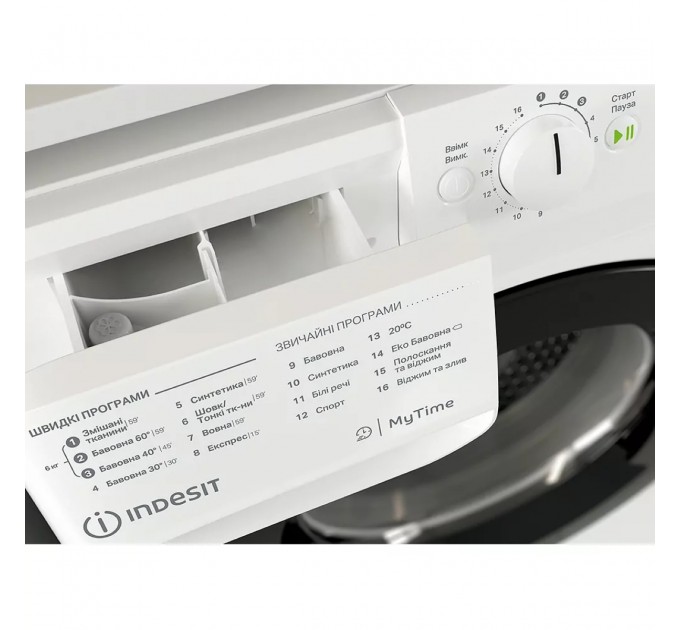 Стиральная машина Indesit фронтальная, 6кг, 1200, A+++, 43см, дисплей, инвертор, люк черный, белый