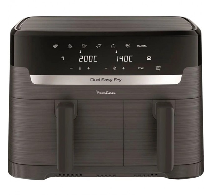 Мультипечь Moulinex Dual Easy Fry, 2700Вт, чаша-5.2+3.1л, сенсорное управл., 2 чаши, гриль, пластик, темно-серый