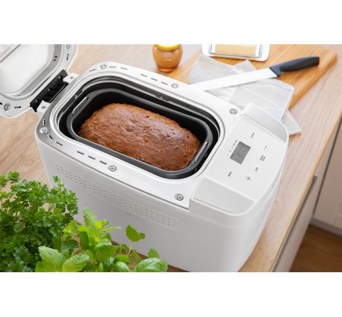 Хлебопечка Sencor 800Вт, программ-12, макс.вес -1.2кг, форма прямоугольник, пластик, белый