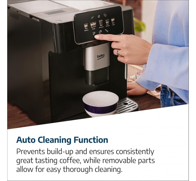 Кавомашина Beko 2.0л, зерно, ручний капучинатор, авторецептів - 5, чорний