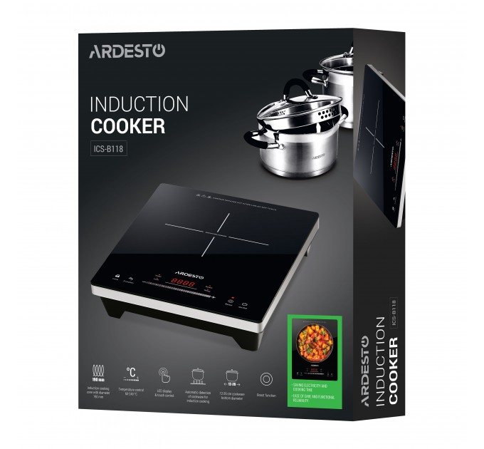 Плитка настольная ARDESTO индукионная, конф. - 1 на 1.8кВт, управл. - сенсорное, таймер, boost, черный