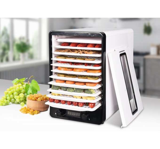 Сушарка для продуктів ARDESTO 550Вт, піддонів - 10+1x3см, макс - 70°С, сітка для ягід, пластик, білий
