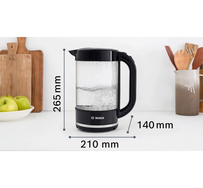 Електрочайник Bosch 1.7л, скло, чорний
