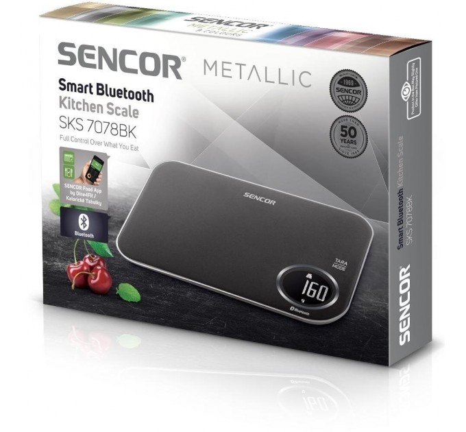 Весы Sencor кухонные, 5кг, подключение к смарфтону, AAAx2 , пластик, черный