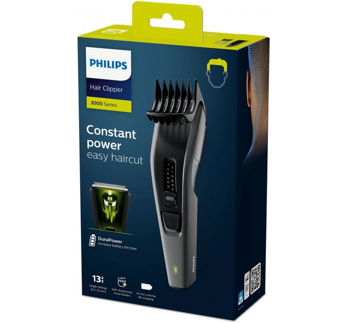 Машинка для стриження Philips Series 3000, акум., роторний мотор, насадок-2, сталь, чорно-сірий